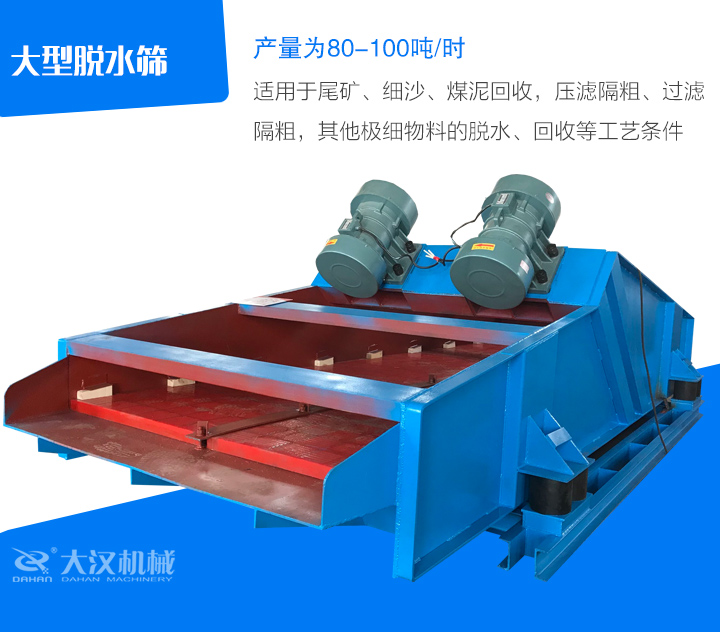 大型脫水篩適用于尾礦、細(xì)沙、煤泥回收，壓濾隔粗、過濾 隔粗，其他極細(xì)物料的脫水、回收等工藝條件